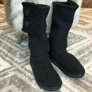 UGG Australia big kid girl cardy knit black boots size 4